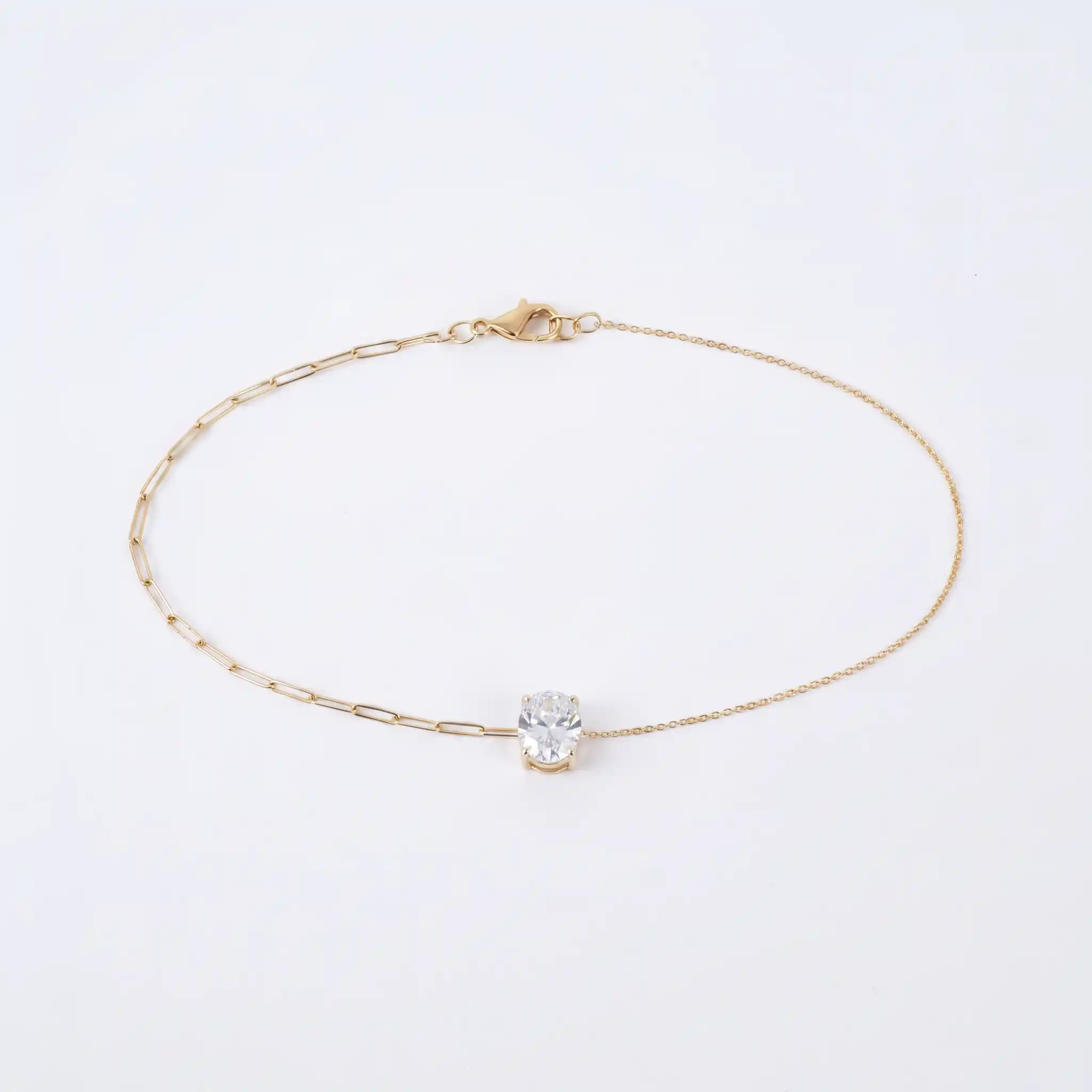 Oval Solitaire Paperclip Bracelet